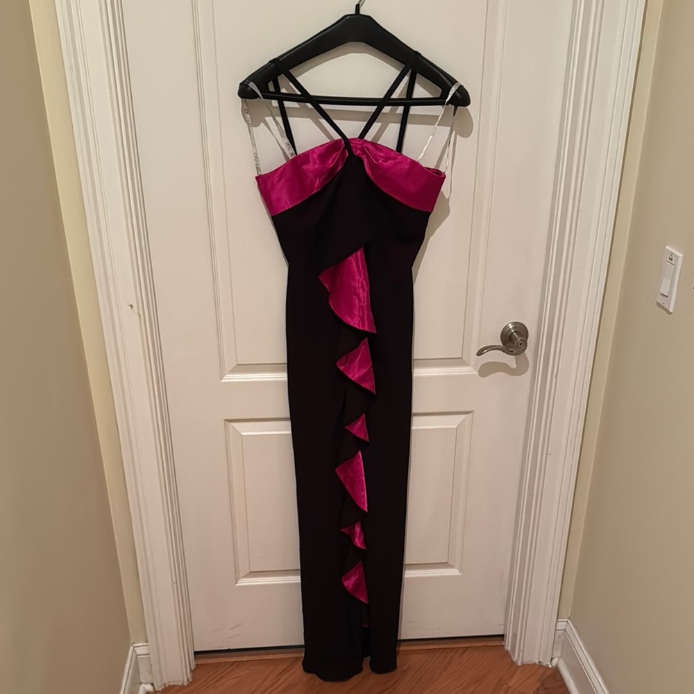 Elegant Strapless Black and Pink Dress